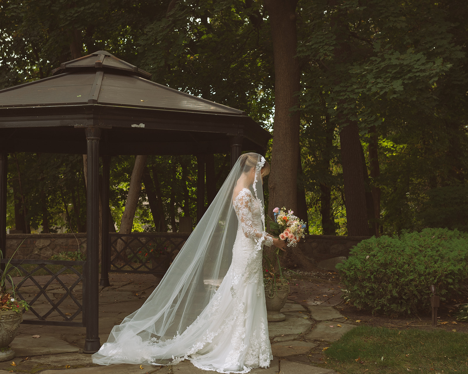 Outdoor bridal portraits from a Pine Knob Mansion wedding in Michigan