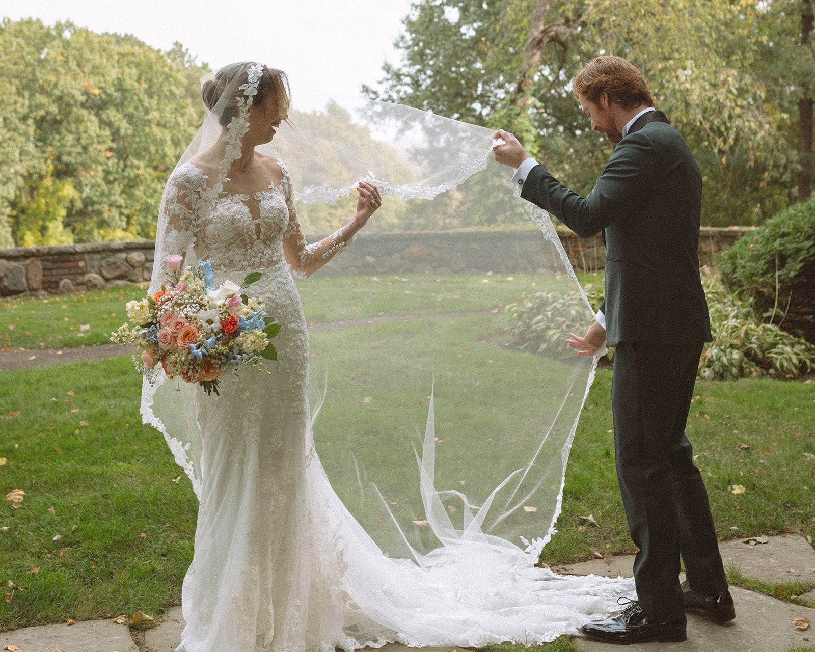 Groom seeing his bride for the first time during their first look