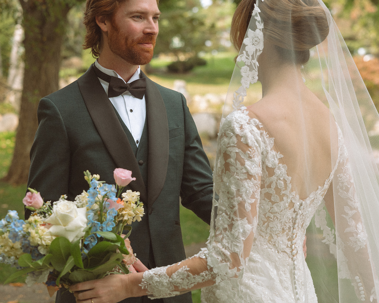 Bride and groom sharing a first look