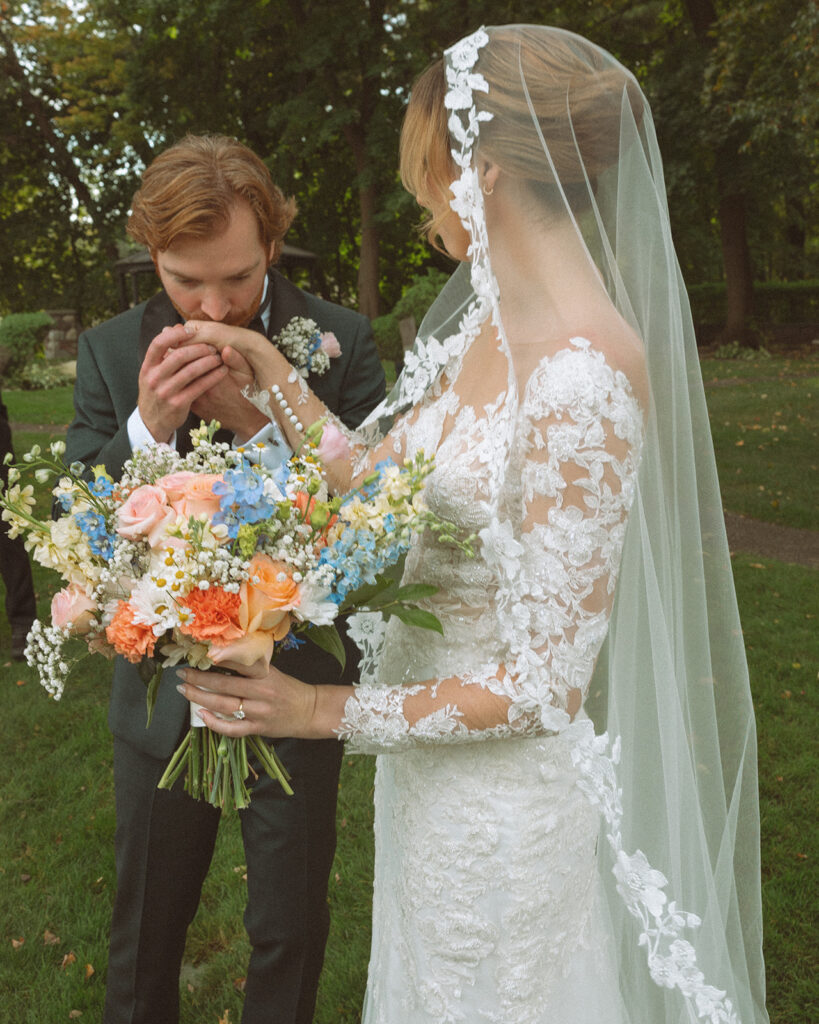 Outdoor bride and grooms portraits from a Pine Knob Mansion wedding in Clarkston, MI