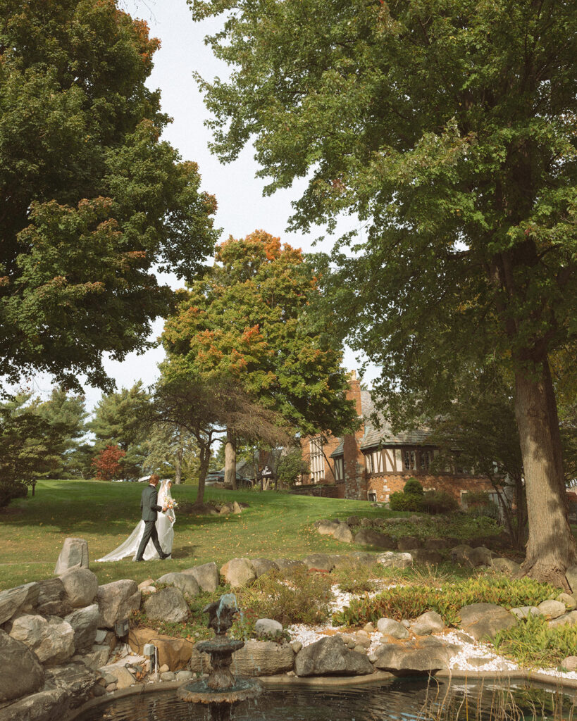 Outdoor bride and grooms portraits from a Pine Knob Mansion wedding in Clarkston, MI