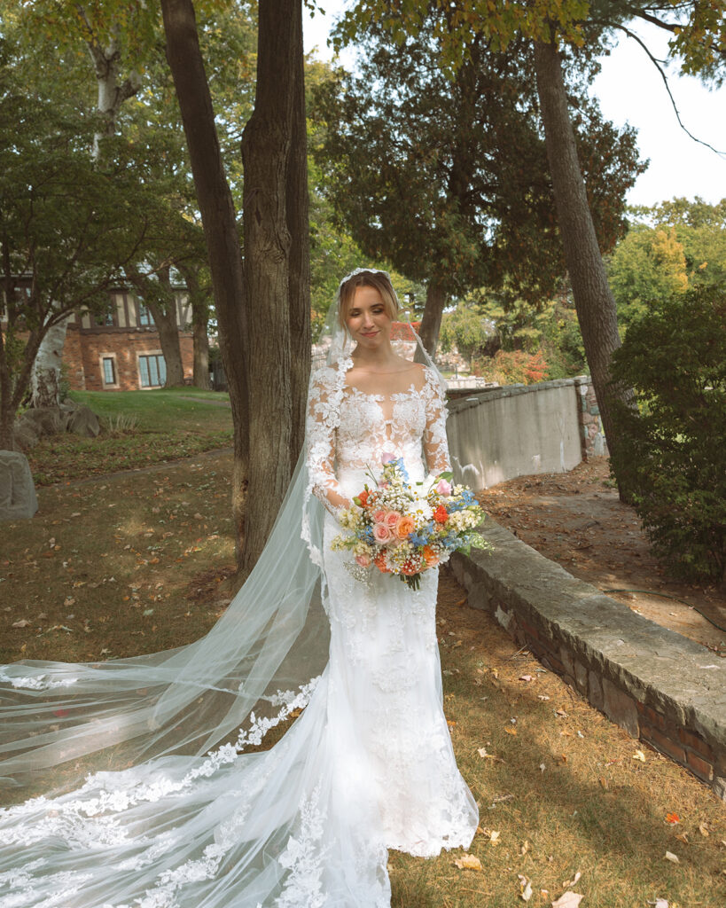 Outdoor bridal portraits from a Pine Knob Mansion wedding