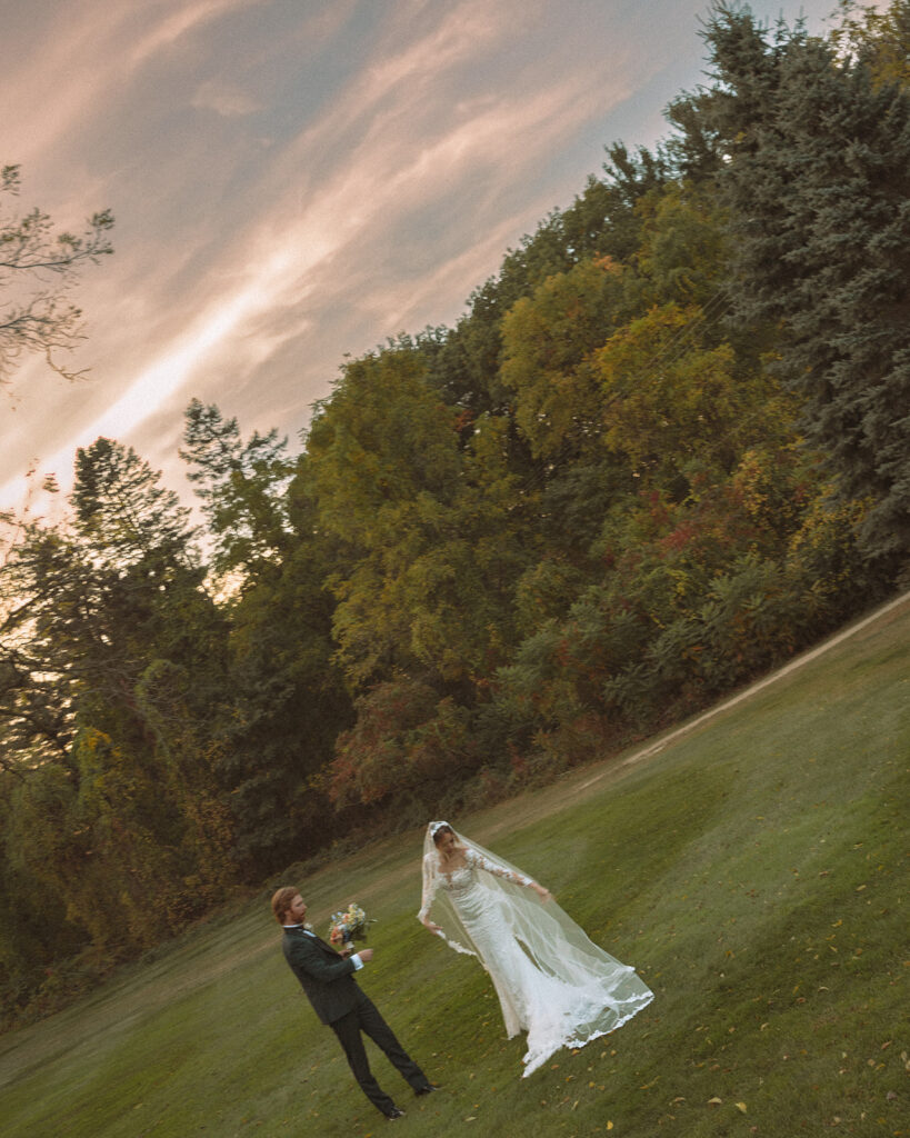 Outdoor bride and groom portraits from a Pine Knob Mansion wedding in Clarkston, Michigan
