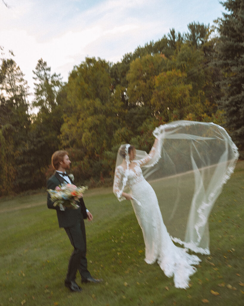 Outdoor bride and groom portraits from a Pine Knob Mansion wedding in Clarkston, Michigan