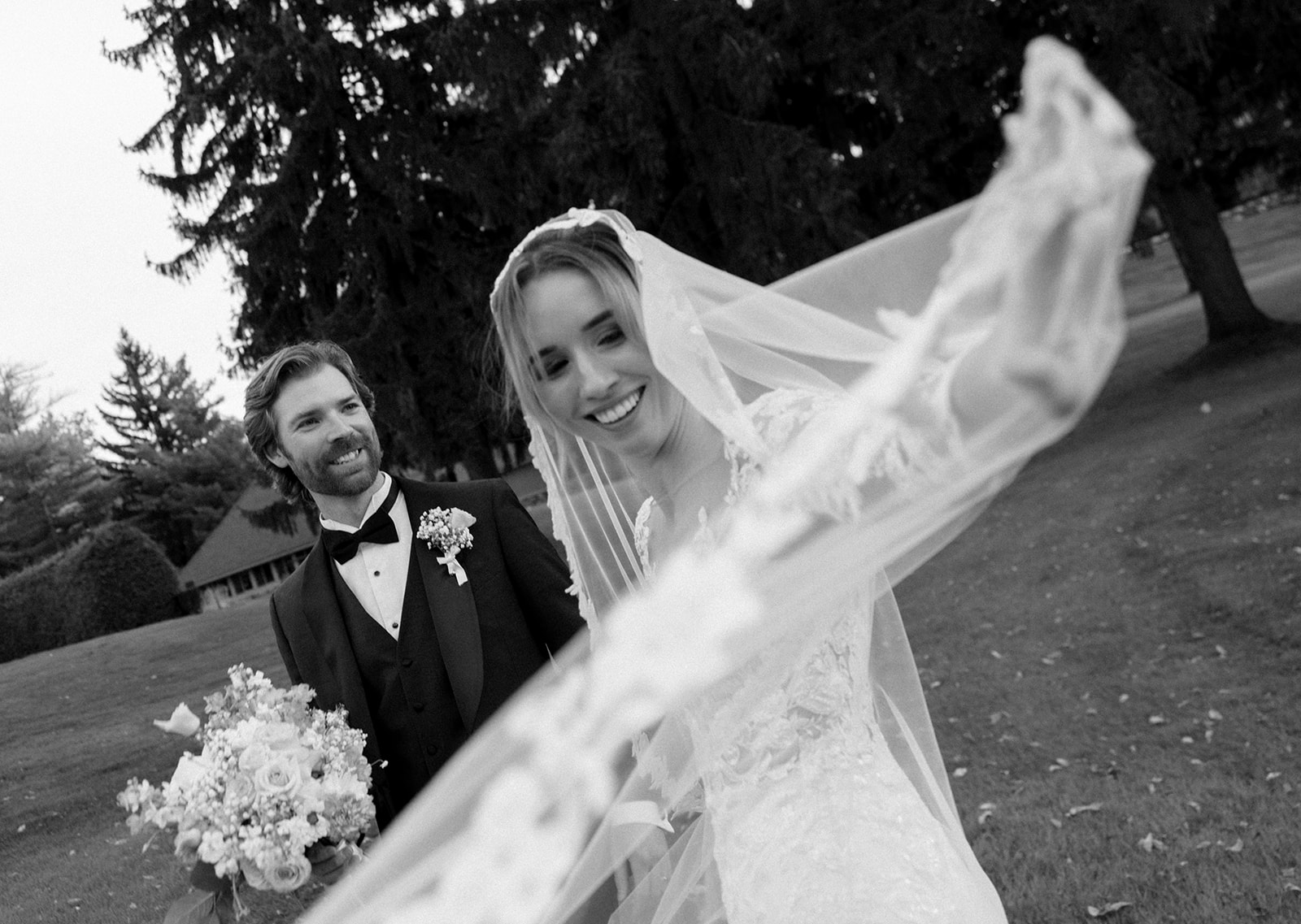 Black and white photo of a bride and grooms Detroit wedding photos
