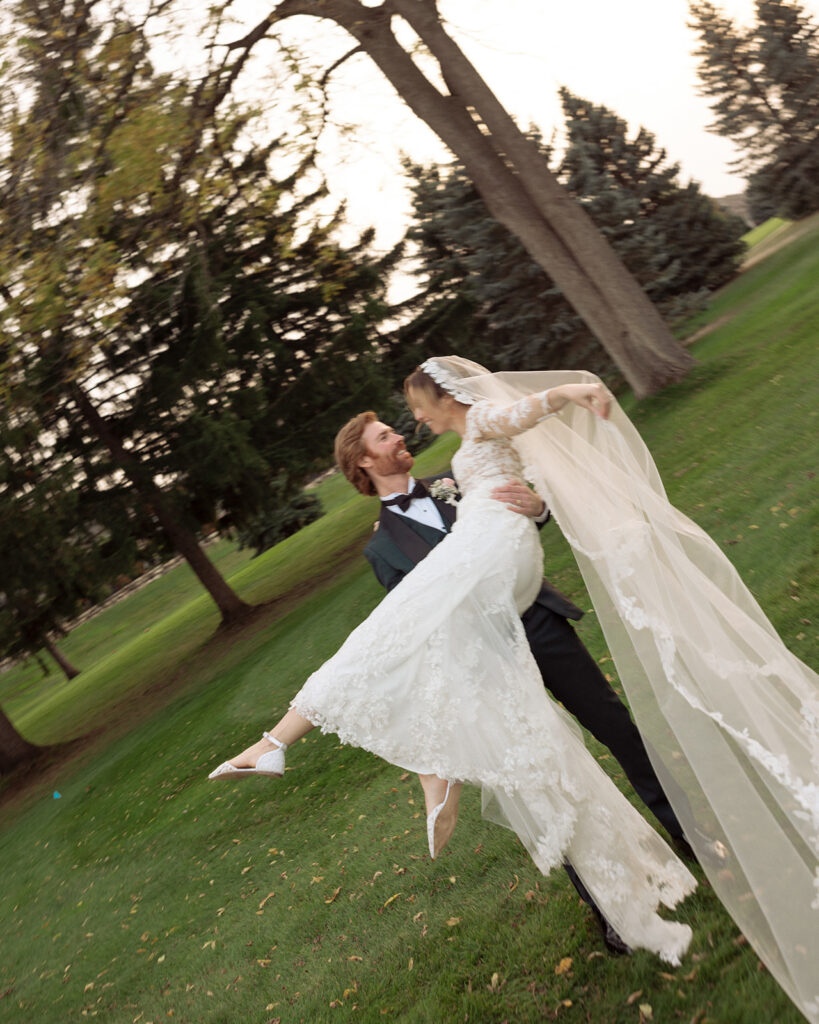 Outdoor bride and groom portraits from a Pine Knob Mansion wedding in Clarkston, Michigan