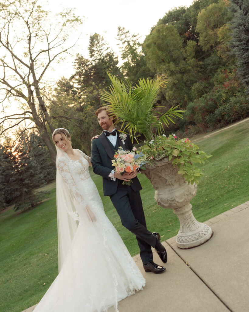 Outdoor bride and groom portraits from a Pine Knob Mansion wedding in Clarkston, Michigan