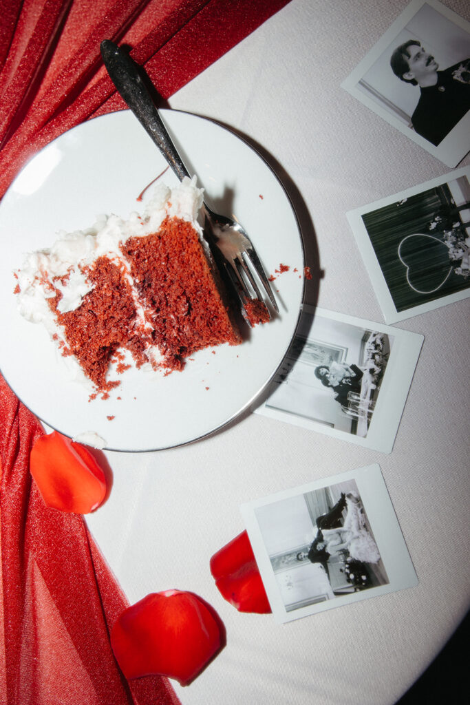 Intimate elopement reception details and polaroid photos