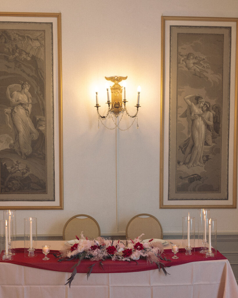A retro and non traditional elopement reception sweethearts table
