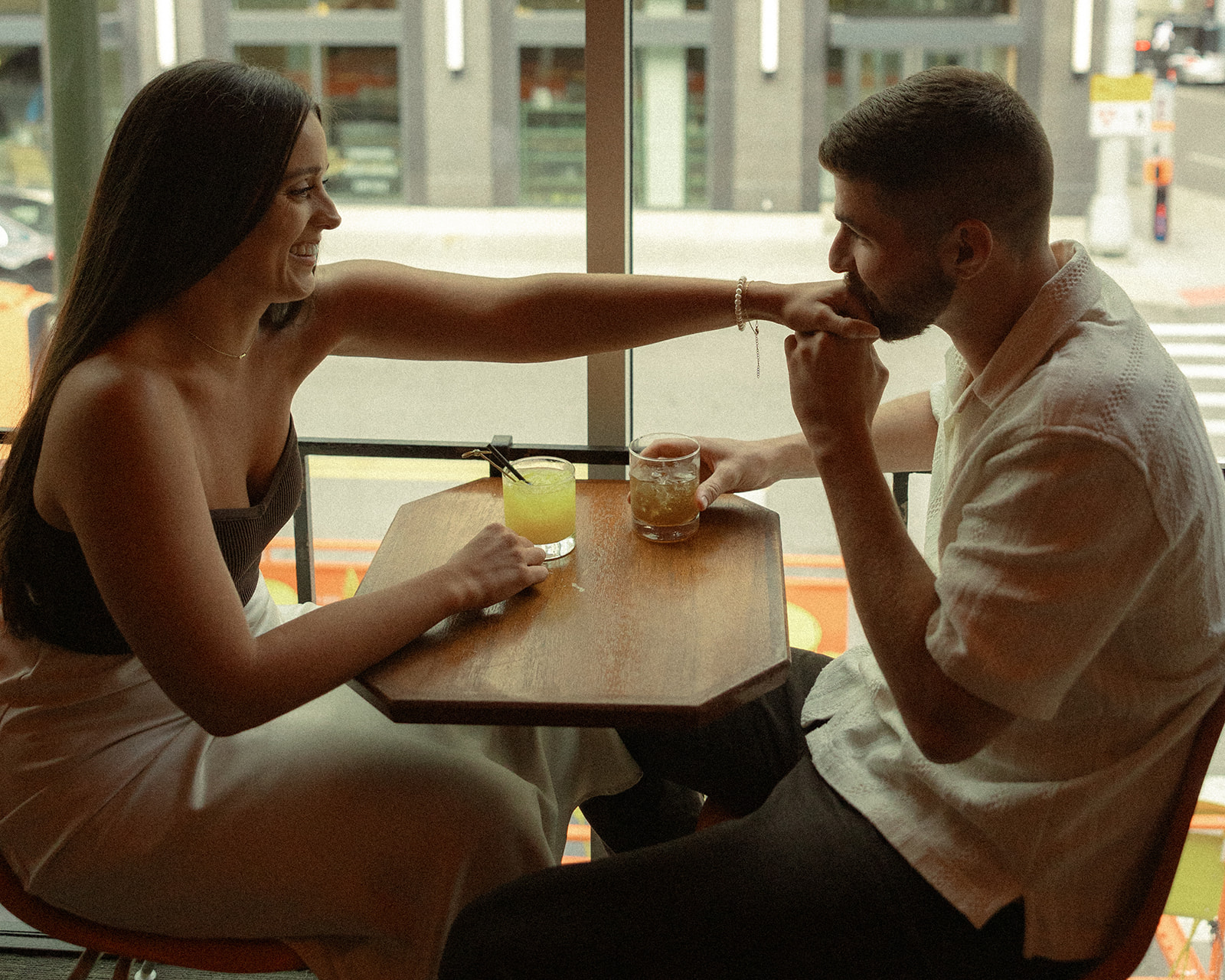 Couples bar engagement photos in Detroit, Michigan