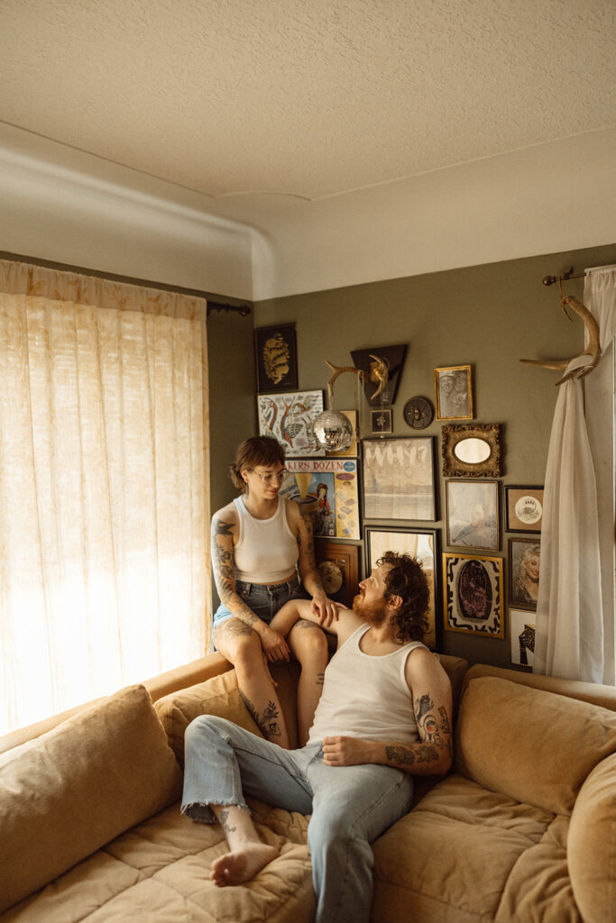 Couples at home Michigan engagement photos