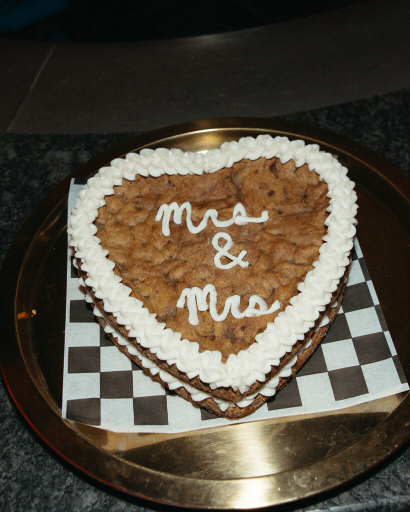 Mrs. and Mrs. wedding cookie cake