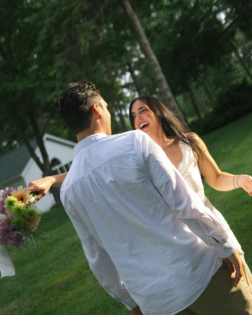 Golden hour bride and groom portraits from a Michigan micro wedding.