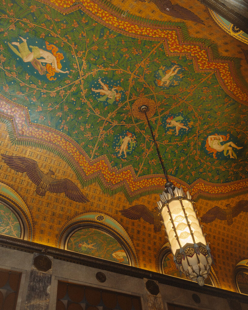 Interior ceiling details at Fisher Building in Detroit, Michigan.